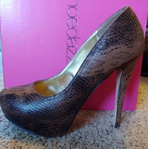 Brown snakeskin stilettos